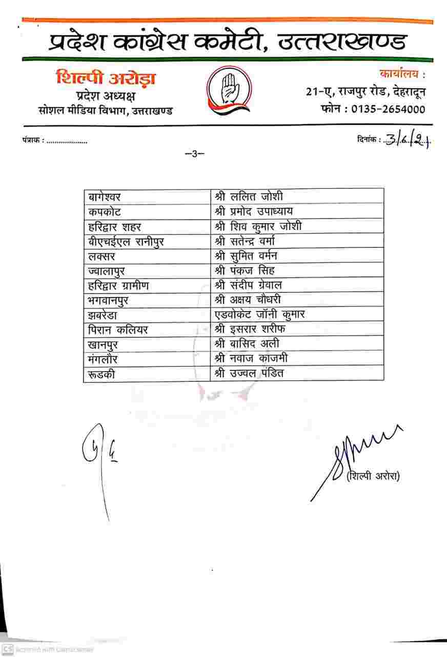 उत्तराखंड कांग्रेस ने की सोशल मीडिया विभाग के प्रभारियों की सूची जारी 4 Hello Uttarakhand News »