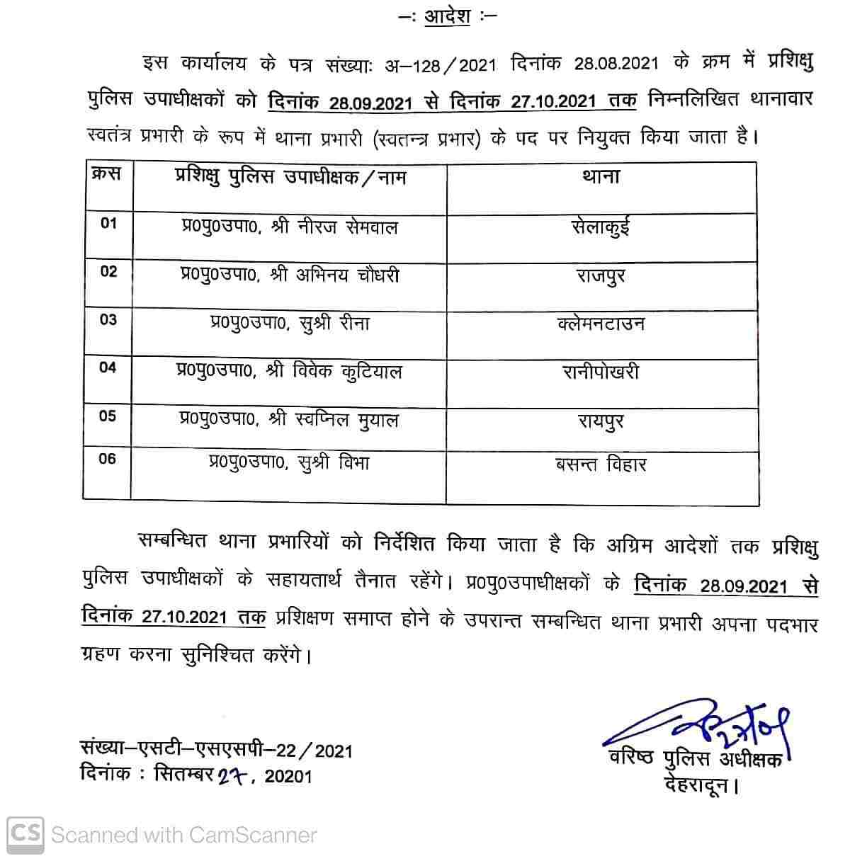 Dehradun: इन प्रशिक्षु पुलिस उपाधीक्षकों को 1 माह के लिए इन थानों के स्वतंत्र प्रभारी के लिए किया गया नियुक्त 2 Hello Uttarakhand News »